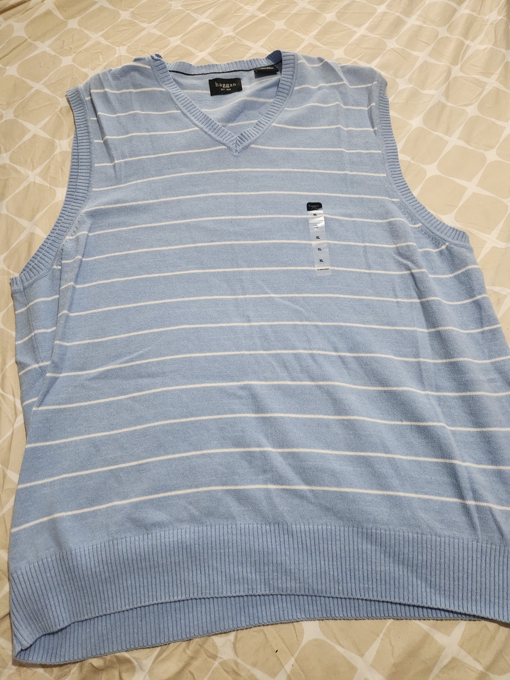 Haggar Light Blue Striped V-Neck Sweater Vest
